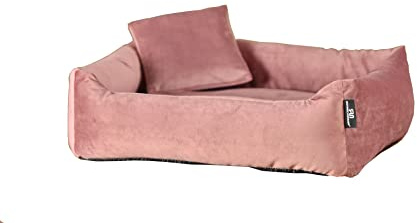 Rohrschneider Kuschelsofa Samt für Haustiere, mit hohem Rand und herausnehmbarem Innenkissen, 100% Polyester, waschbarer Bezug, Antirutsch-Unterseite, Versch. Größen und Farben (Rose, M: 70x49x15cm)