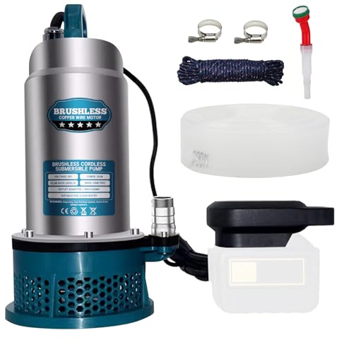 Bomba sumergible de 300 W compatible con batería Makita de 18 V (sin batería), 5000 l/h, bomba de agua inalámbrica con cable de conexión de 5 m, altura de extracción de 10 m, para piscinas inundadas