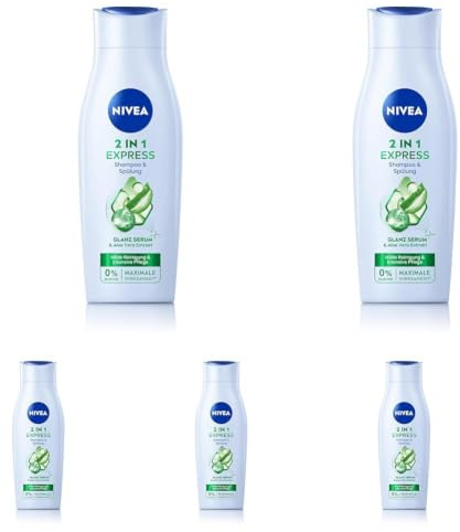 NIVEA 2in1 Express Shampoo & Spülung (400 ml), intensive Haarpflege mit Aloe Vera und Glanz Serum, Haarshampoo & Spülung für schnelle, unkomplizierte Pflege (Packung mit 5)