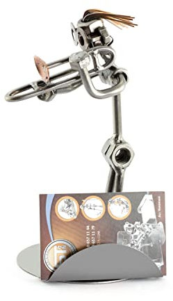 Steelman24 I Schraubenmännchen Posaune Mit Visitenkartenhalter I Made in Germany I Handarbeit I Geschenkidee I Stahlfigur I Metallfigur I Metallmännchen