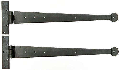 Coppia di cerniere a T in ferro battuto, 45,7 cm, resistenti e forgiate a mano, con finitura in cera d'api