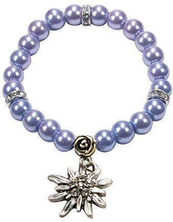 Alpenflüstern Perlen-Trachten-Armband Fiona mit Strass-Edelweiß - Damen-Trachtenschmuck, elastische Trachten-Armkette, Perlenarmband hell-blau DAB011