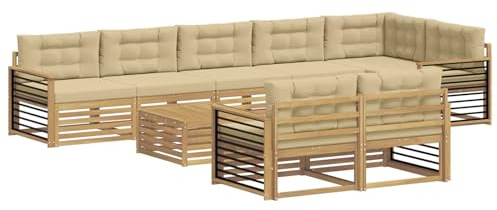 vidaXL Outdoor-Sofagarnitur mit Kissen 9 pcs Weiß und Beige Polyester, Gartenlounge, robuster Outdoor-Sofa, modulares Möbel für Terrasse, Sitzbereich und Gemütlichkeit