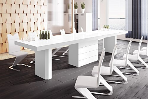 Design Esstisch Tisch HE-444 Weiß Hochglanz XXL ausziehbar 160 bis 412 cm