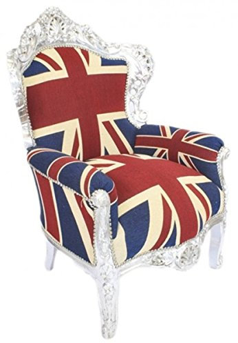 Casa Padrino Barock Sessel King Englische Flagge Union Jack/Silber - Barock England Sessel