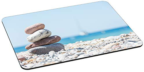 PEDEA Gaming and Office Mouse Mat - 350 x 280 mm - with Stitched Edges and Non-Slip Base - Stacked Stones
