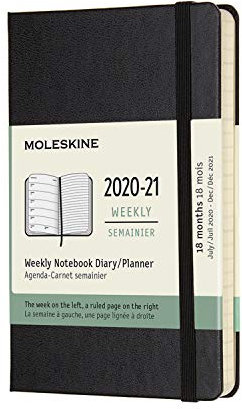 Moleskine - 18-Monats Wochenplaner/Terminplaner, Taschen-Terminkalender 2020/2021, Wochennotizbuch mit festem Einband und elastischem Verschluss, Format Pocket/A6 9 x 14 cm, Farbe Schwarz, 208 Seiten