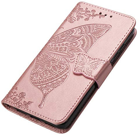 HAOYE Hülle für Huawei Y6s Hülle, Schmetterling Geprägtem PU Leder Magnetische Filp Handyhülle mit Kartensteckplätzen/Standfunktion, Anti-Rutsch Schutzhülle. Rosé Gold