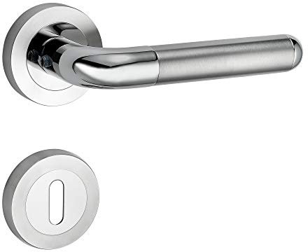 Design Drückergarnitur Angel | Schnellmontage Schraubrosettenoptik | Festdrehbare Lagerung | Edelstahl matt/Edelstahl poliert (Buntbart (BB))