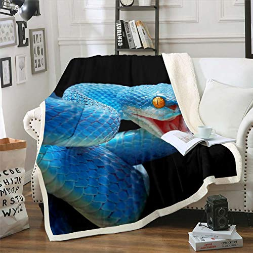 3D Snake Blanket for Kids Boys Green Snake Blankets and Throws 3D Reptile Fleece Blankets Wild Animal Sherpa Blanket,Plush Blankets Single 50x60