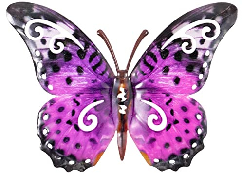 CIM Metall Wand-Deko - Schmetterling Violett Gepunktet - 24cm x 18cm - tierische 3D Wandbilder - Wandschmuck inkl. praktischer Wandbefestigung - Lebhafte Wandskulptur