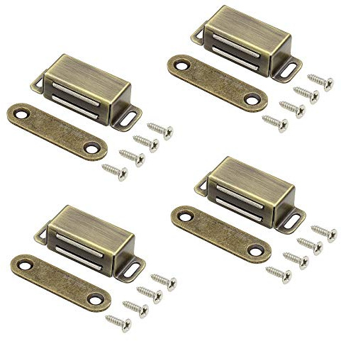 Jiozermi 4 Pack Magnetic Door Catch, Heavy Duty Magnetic Cabinet, Stainless Steel Magnet Latch for Cabinets Shutter, Closet & Furniture Door, Furniture Latch 10 lbs, Bronze