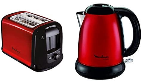 Moulinex Subito BY540510 Red Kettle/Edelstahl & LT261D Toaster Subito, rot metallic,Rot, Schwarz