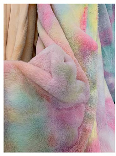 Regenbogen Kunstpelz Stoff 160cm Breit Weich Tie Dye Shaggy Kunstpelz Stoff für Kissen Sofa Kissenbezug DIY Basteln Kleidung Spielzeug Wohnkultur(Color:Bunt,Size:50cm)