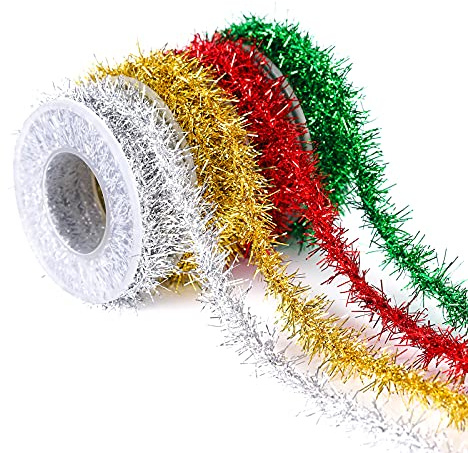 Jodsen Nastro di orpelli Natalizi,Ghirlanda da Appendere in Filo Metallico Scintillante di Natale a 4 Colori,Nastro di orpelli Sottili da 3 m,Decorazione dell'albero di Natale per Matrimonio