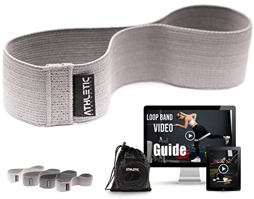 ATHLETIC AESTHETICS Premium Stoff Fitnessbänder [Textil Fitness Band (grau) Einzeln & als Set + Tasche und Videokurs] Miniband Fitnessband Trainingsband - Sport Bänder Resistance Bands für Booty