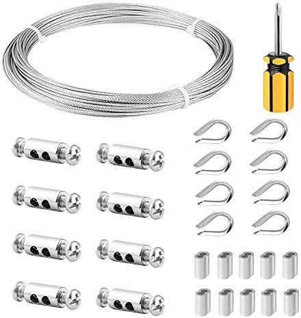 FSHIHINE 1,5mm Stahlseil, Drahtseil 20M für Haus & Garten Zaundraht Kit, 304 Edelstahl Drahtseil für Kletterpflanzen Stützsystem, Zeltseil, Wäscheleinen, Hängelichter, Bildpisplay, Sonnensegel