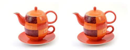 2 X NEU teemando® Tea for one Set Patricia Keramik, mit Goldauflage Kanne: 0,4 l, Tasse: 0,2 l