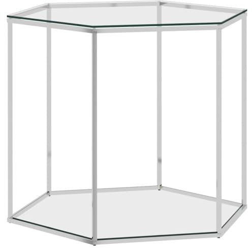 vidaXL Couchtisch Beistelltisch Wohnzimmertisch Kaffeetisch Sofatisch Teetisch Tisch Wohnzimmer Glastisch Silbern 60x53x50cm Edelstahl Glas