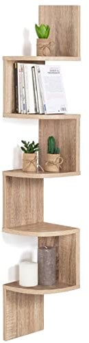 IDMarket - Etagère Murale d'angle ISA 5 Niveaux façon hêtre