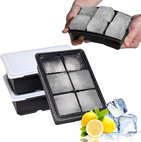 LessMo 3 Stück XXL Eiswürfelform, 18-Fach Silikon-Eiswürfelschale mit Deckel, Große Eiswürfel 4,8cm, Stapelbar und Spülmaschinenfest Silikon-Eiswürfel, BPA-Frei für Bier Cocktails Whisky