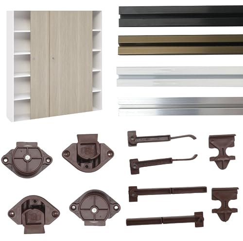EVOTRADE Sistema Ferramenta per Porte Scorrevoli per 1 o 2 Ante Junior4 - Binario 2 METRI + Carrelli - Colore a Scelta - Peso Max Anta 55KG (2 Ante, Binario Nero)