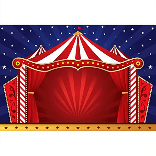 Aoihrraan 3x2m Zirkus Thema Fotografie Hintergrund Rot Streifen Zelte Sternenhimmel Himmel Unterhaltung Park Spielplatz Hintergrund Kinder Geburtstag Party Dekor Kuchen Tisch Baby Dusche Foto Prop