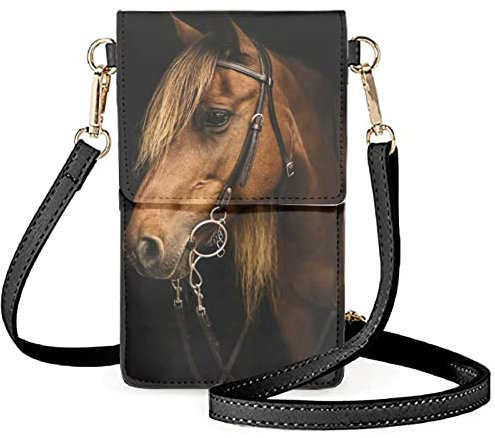 Binienty Touchscreen-Schultertasche, Handy-Geldbörse und Geldbörse für Damen und Mädchen, Brown Horse Print-2, Einheitsgröße