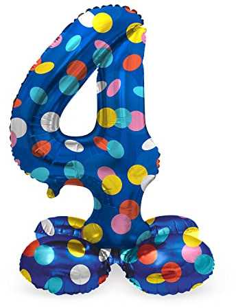 Folat 63974 Birthday Balloon Standing Number 4 Colourful Dots Blue with Coloured Dots 72 cm Decoration Birthday Decoration Balloon Number No Helium Required Colourful