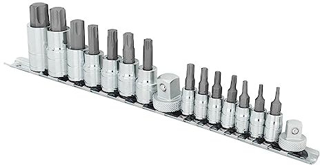 MichaelPro 16-Piece Torx Bit Set | 1/4, 3/8” and 1/2” | T8 to T70 | Comes with Socket Rail | MP012022