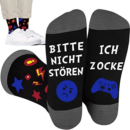 Gaming, Zocker Socken mit Spruch auf sohle Bitte Nicht Stören Ich Zocke, Coole Gamer Lustige Geschenke für Männer zum Geburtstag Weihnachten Herren 43-46 Teenager Jungen 39-42 (Baumwolle, grey)