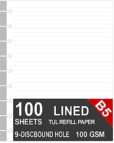 9 linierte Nachfüllpackungen für Happy Planner, lose Blätter, Discbound Einlagen, 100 Blatt/200 Seiten, weiß, klassische Größe, 17,8 x 24,9 cm