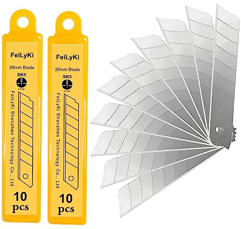 FeiLyKi 25mm Blade 20-Pack Snap Off Blades Box cutter knife blades,SK5 SK4 Steel Sharp-2064