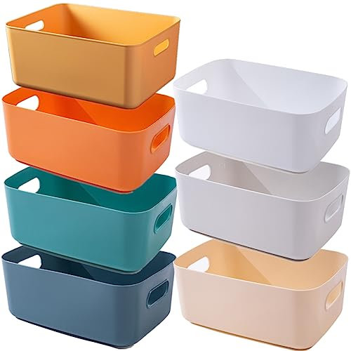 NCRGB 7 Aufbewahrungsbox Kunststoff Aufbewahrungskorb mit Griffen 30×20×12cm,Badezimmer Küchenschrank Organizer,Aufbewahrungskorb Aufbewahrungsbox Küche,Boxen Aufbewahrung für Küche,Bad(Buntes)