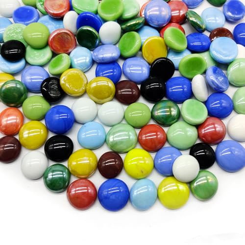 Ocefeiyue Farbige Glassteine, Kieselsteine, flache Murmeln, Perlen für Vasenfüller, Tischstreuung, Harzkunst, Blumenarrangement, Aquarium, Basteln, Mosaik, Gartenkugel, ca. 180–200 Stück, verschiedene