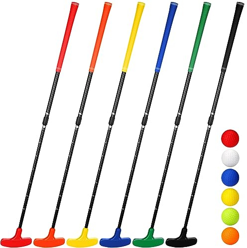 Wettarn 6 set golfputter för män och kvinnor tvåvägs minigolfputter med 6 golfbollar barnputter bulk för höger- eller vänsterhänta golfspelare justerbar längd golfklubbor set (ljusfärg)