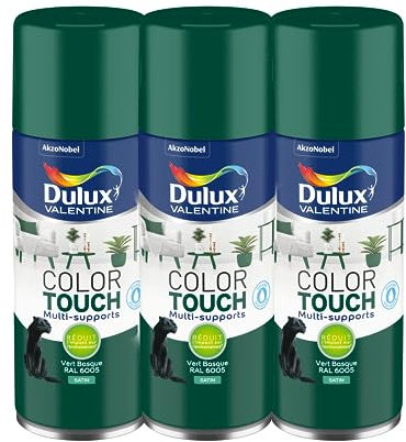 Dulux Valentine Peinture Intérieure et Extérieure Aérosol Color Touch - Satin Vert Basque 400 ml - Lot de 3