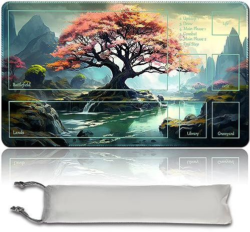Pink Tree - Brettspiel MTG Spielmatten+Kostenlose wasserdichte Bag,Stitched Edges,Smooth Rubber Surface,MTG PlayMat with Zones(An Original MTG Playmat)