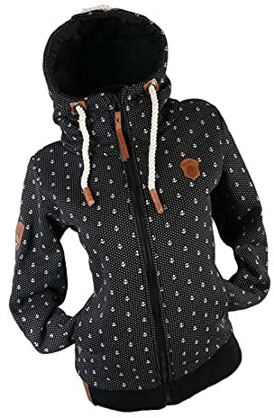 VIN TE Damen Sweat Jacke Kapuze Hoodie Übergangsjacke Fleece gefüttert Anker Dots Gestreift Streifen M-3XL (Schwarz-1872, 4XL)
