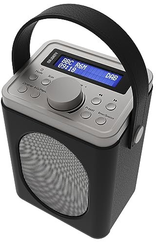 Portable DAB+ Radio with Bluetooth | 15 Hour Battery Playback and Mains Powered | Dual Alarm & Snooze Function | 20+ Presets, LED Display, FM, Headphone Jack | MAJORITY Little Shelford (Black + Grey)