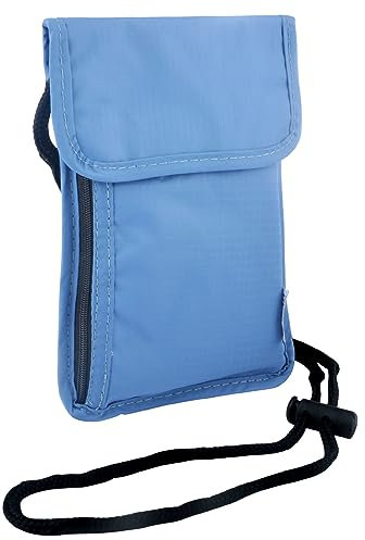 TNSLAND Pochette Tour de Cou Sac de Cou Bloqueur RFID Anti–vol Sac de Passeport Imperméable pour Documents (Bleu Marine)