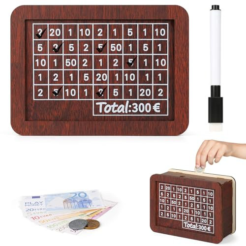 Bohoray 300€ Spardose Mit Zähler Holz, Sparbox Mit Zahlen Ankreuzen, Spardose Holz,Deine Sparbox 300 Euro, Sparbüchse, Geld Sparen Box, Wiederverwendbare Aufbewahrungsbox mit Sparziel