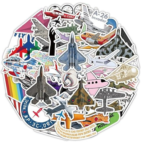 Bric Dodo 50 Stück Flugzeuge Aufkleber Auto Laptop Telefon Gitarre Skateboard Motorrad Fahrrad Airplane Stickers Set Vinyl Wasserdicht Aesthetic Aufkleber für Jugendliche Kinder Erwachsene