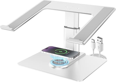 BoYata Laptop Stand with 15W Fast Wireless Charging Station, Ergonomic Height Adjustable Laptop Riser Holder for Desk, Aluminum Notebook Stand Compatible for MacBook Pro/Air, Dell, All 11-17 Laptops