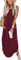 WNEEDU Damen Sommer Kleid Ärmellos Maxi Sommerkleid Strandkleider Lang Leichte Freizeitkleid V Ausschnitt mit Taschen,Weinrot L