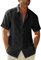 Friptspyg Mens Shirts Short Sleeve Shirts Men Linen Button Down Beach Causual Shirts for Men Adult with Pocket, Black M