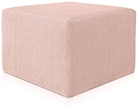Deshome - Pouf poggiapiedi divano 63x63x44 cm stoffa idrorepellente effetto velluto: Pouf design moderno divano soggiorno camera da letto Puff poggiapiedi Pouffe salotto Demetra Rosa cipria