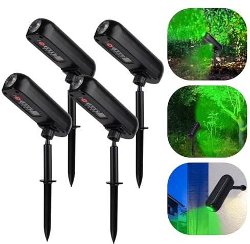 T-SUN 4 Stück Solarlampen für Außen Strahler, Green Solarleuchten für Außen mit IP65 Wasserdicht, 3 Beleuchtungsmodi Dusk to Dawn Solar Gartenleuchten für Hof Garten Bäume Haustür Garage Weg(Grün)