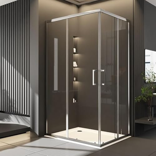 Goezes Eckeinstieg Duschkabine 80x100cm Schiebetür Eckeinstieg Duschabtrennung, Glas Duschschiebetür Duschtür Dusche Duschwand aus 6mm ESG-Sicherheitsglas, Silber Eckdusche Höhe 185cm