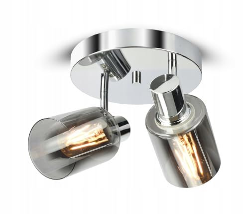 FKL DESIGN Home Deco Deckenlampe Deckenleuchte Chrome 2-flammig E27 Glas Lampenshirm Lampe aus Serie N535 (DRP2-CH)